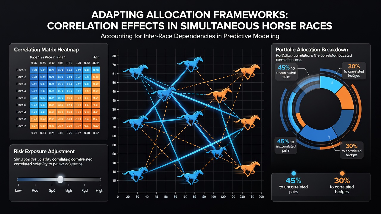 Flow diagram showing allocation adjustments across correlated horse race and poker outcomes