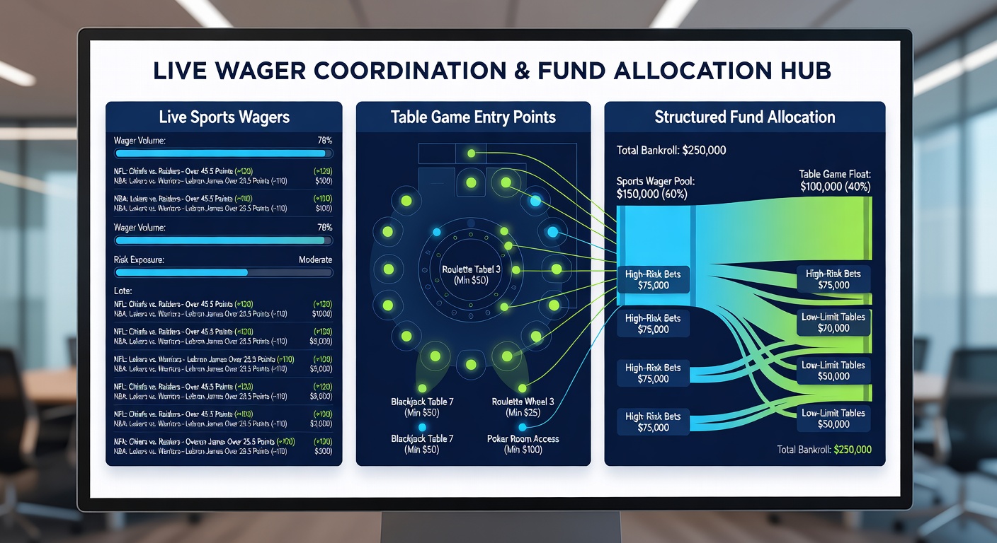 Screenshot of a digital dashboard displaying real-time allocation percentages between sports and table game segments