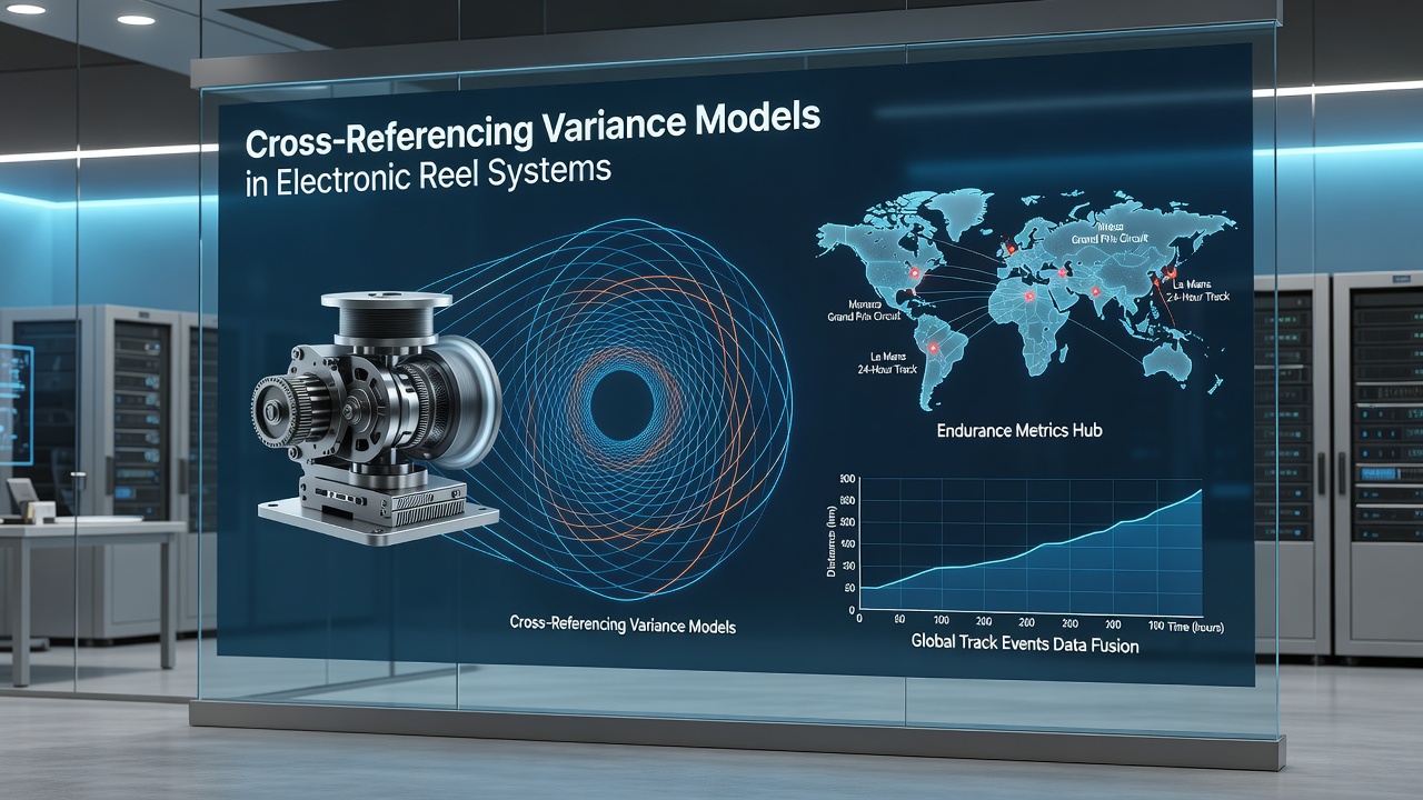 Electronic reel systems displaying variance patterns alongside global track endurance data visualizations