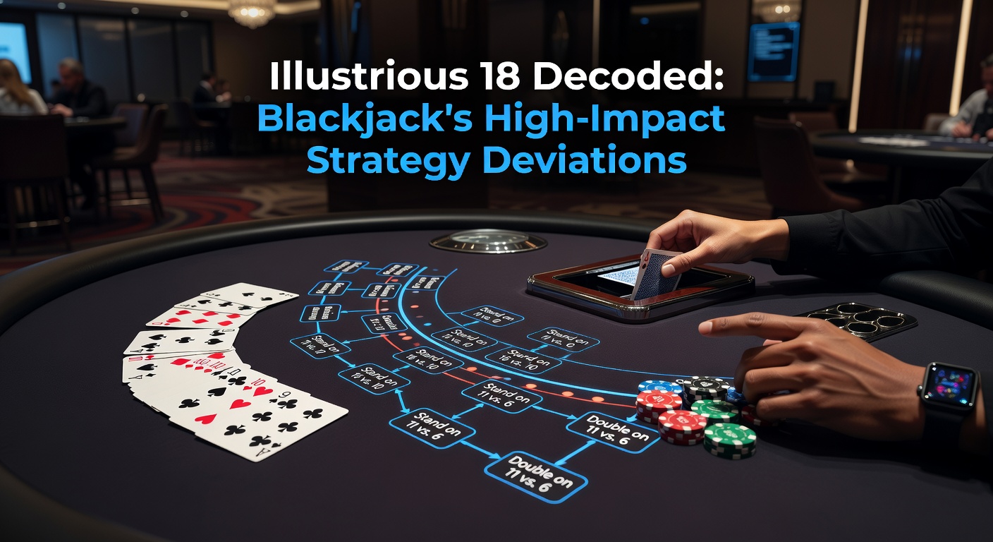 Blackjack table with cards showing a key strategy deviation moment, highlighting the tension of a high true count decision