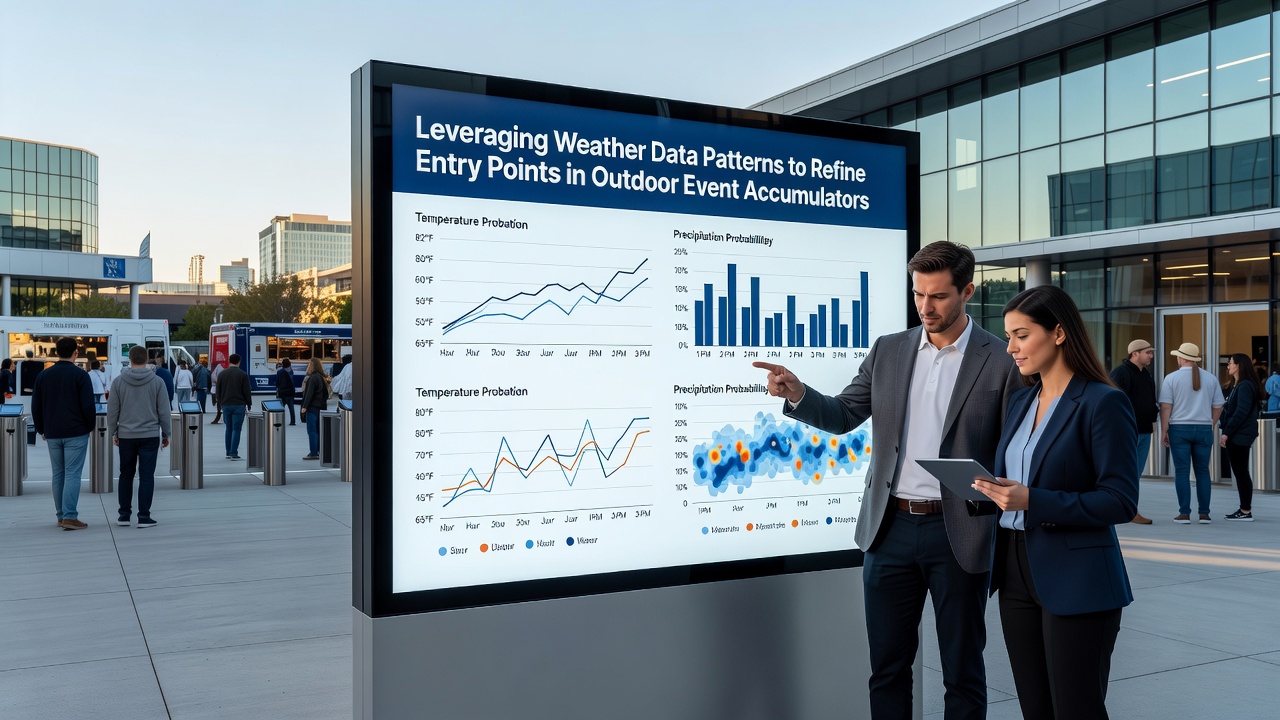 Analyst reviewing weather forecast models and betting accumulator selections on multiple screens