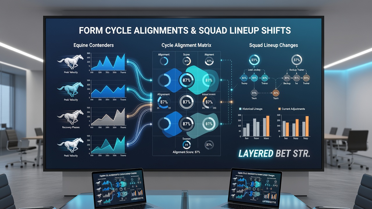 Diagram of layered bet construction linking horse racing form data with football roster metrics