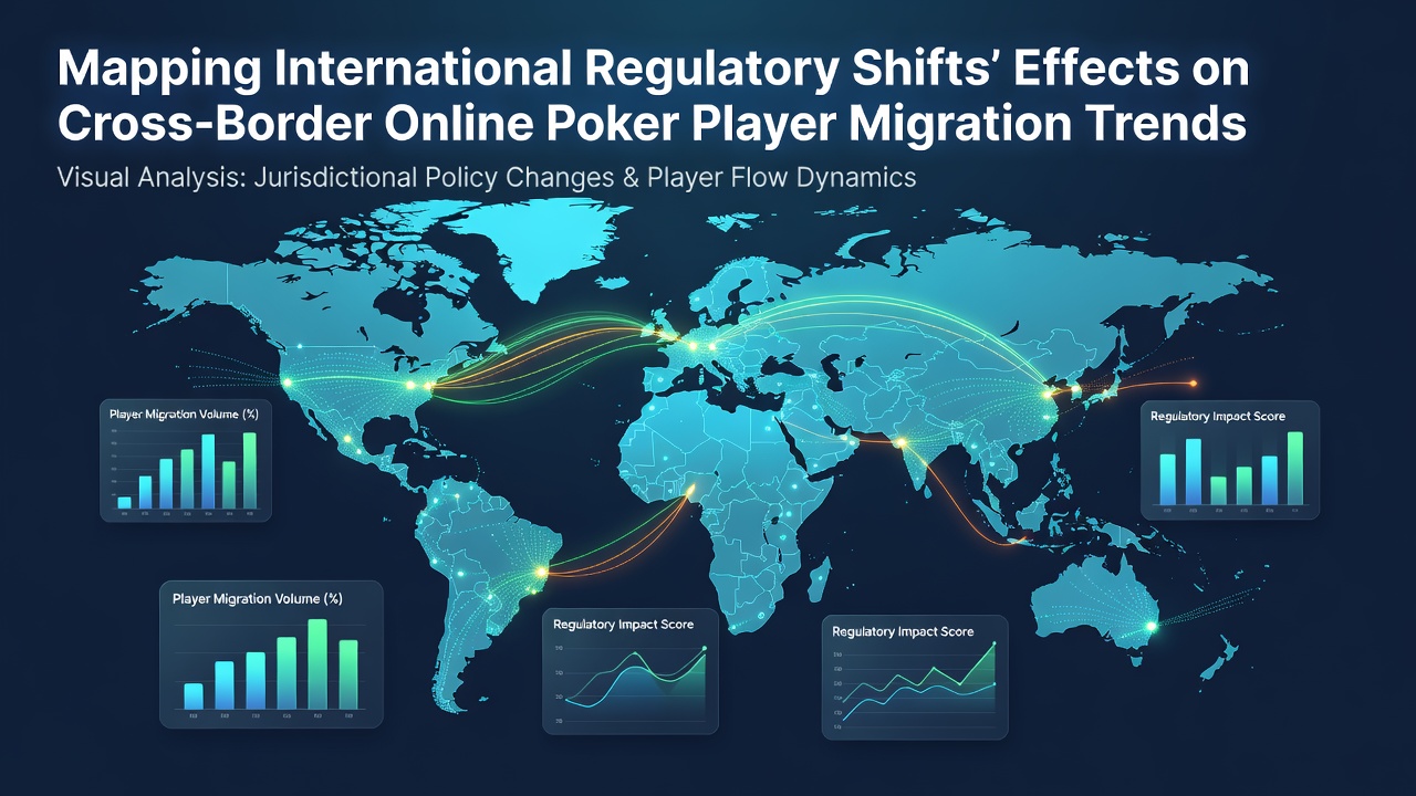 Global map highlighting regulatory zones and poker player migration routes between jurisdictions