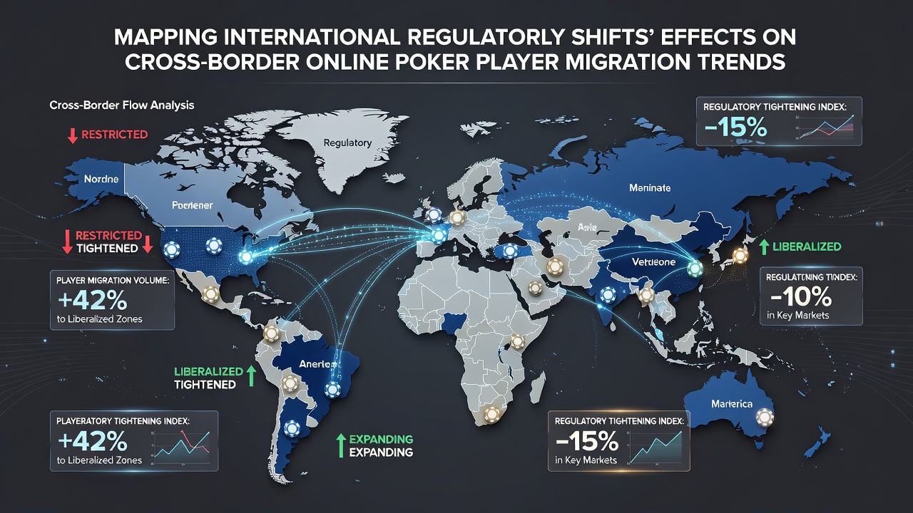 Infographic showing poker player migration statistics and regulatory timeline for 2026