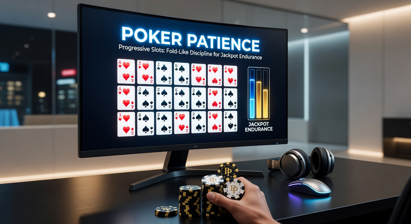 A poker player thoughtfully folding cards at a table, symbolizing discipline amid slot machine lights in the background