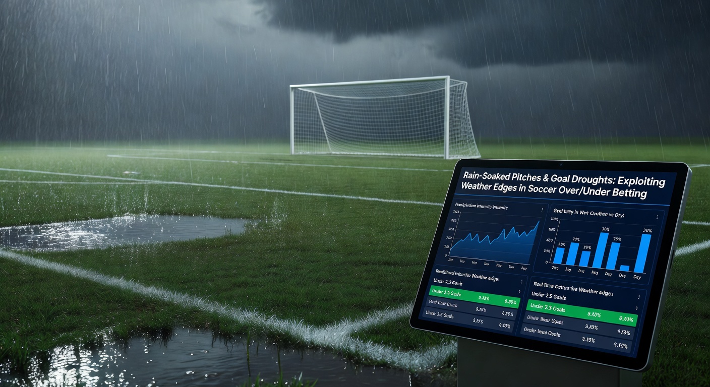 Graph showing goal averages dropping sharply in rainy vs. dry soccer matches across major leagues
